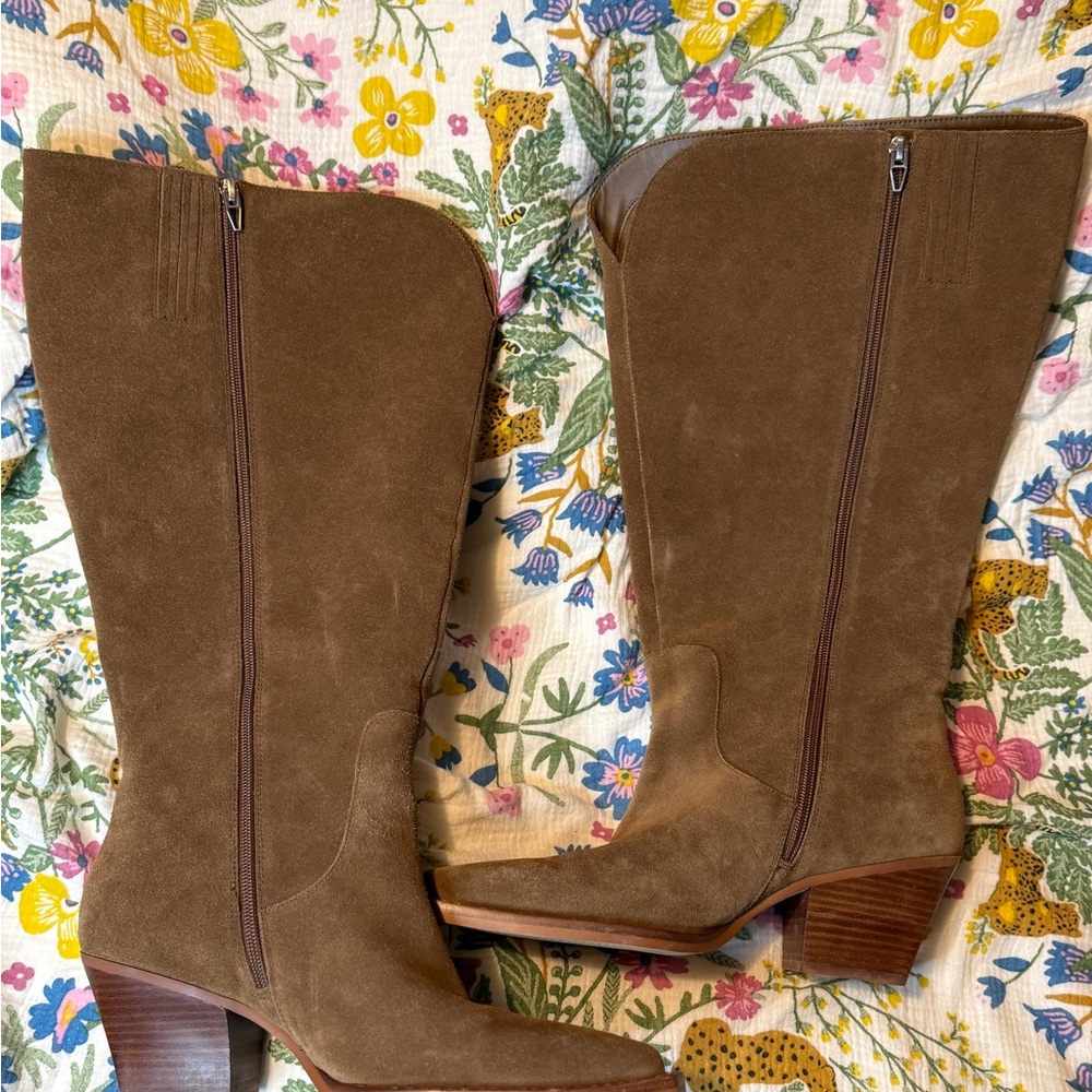 Brown Suede Extra Wide Calf Boots - Picture 7 of 8
